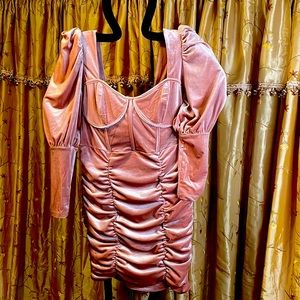 Statement dusty rose bustier dress in velvet